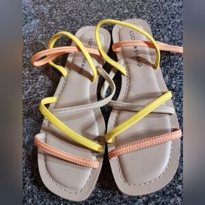 Lucky Brand Bizell Melon Combo Strappy Flat Sandal 7.5 Square Toe